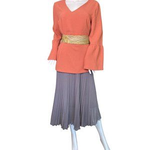 GARNET HILL PEARL GRAY PLEATED FLOWY CHIFFON MIDI SKIRT SZ 12